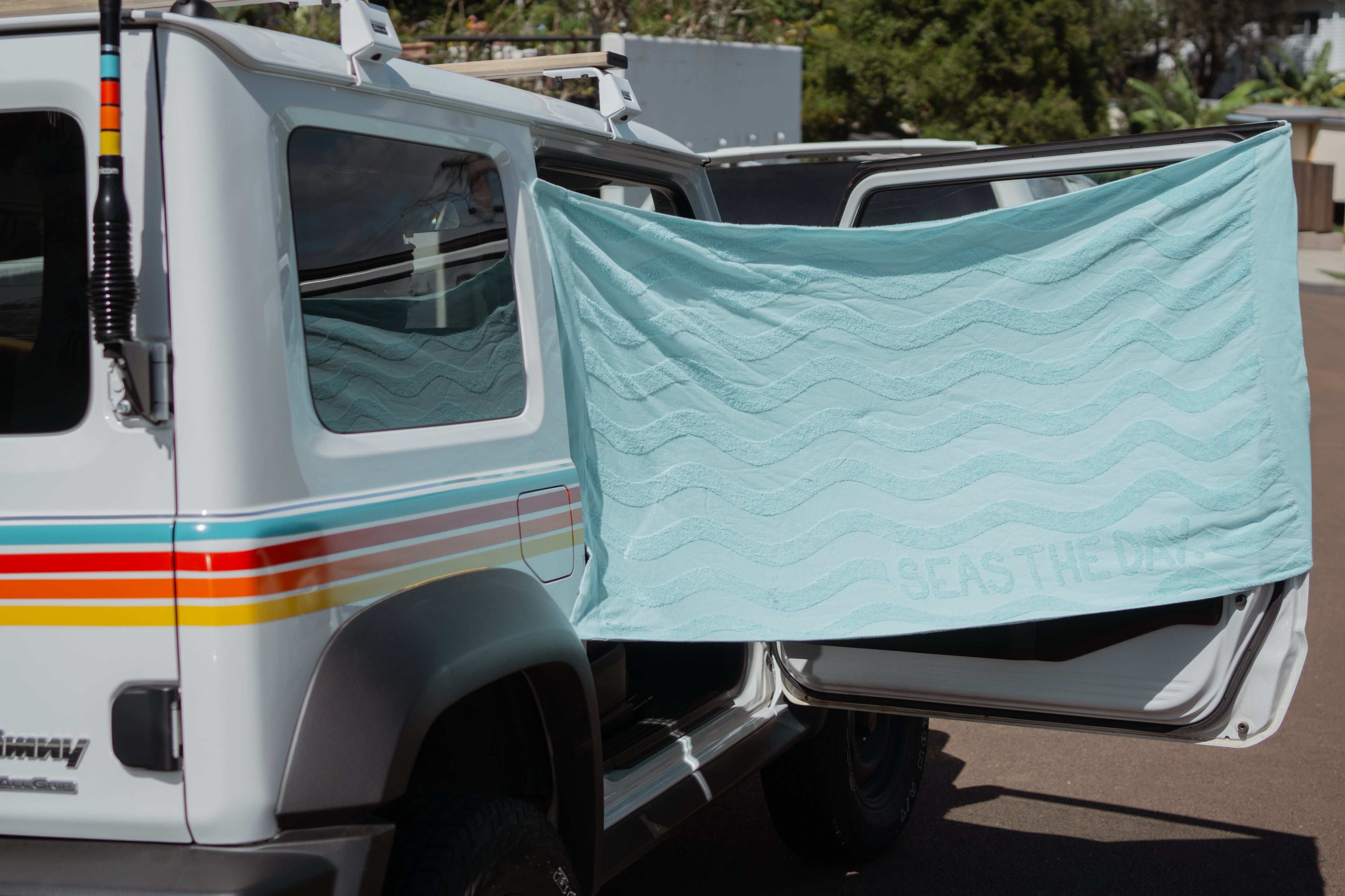 100% Cotton Magnetic Beach Towel - "Seas The day." TEAL