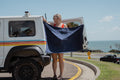 100% Cotton Magnetic Beach Towel - "THE FISH ARE ON" NAVY