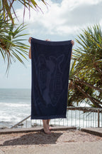 100% Cotton Magnetic Beach Towel - "THE FISH ARE ON" NAVY