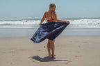 100% Cotton Magnetic Beach Towel - "THE FISH ARE ON" NAVY
